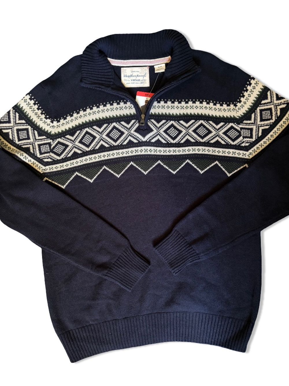 Weatherproof Vintage Men's Navy Fair Isle Zip-Up Sweater